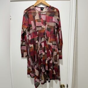 Lisa Bayne Mesh Dress Medium Long Sleeve EUC Whimsical Colorful